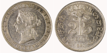 Ceylon 1893 Ag 25 Cents, Victoria