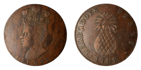 Barbados 1788 Cu Penny, Large Pineapple type