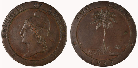 Liberia 1847 Cu 2 Cents