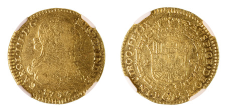 Colombia 1783P SF Au 2 escudos, Charles III