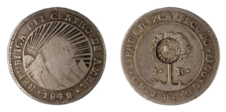 Costa Rica 1849 -1857) ND JB Ag 1 Real, Counter Stamped