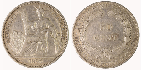 French Indo-China 1895A Ag 50 centimes