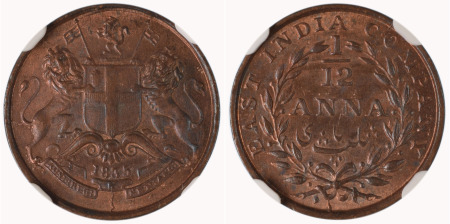 India (British E.I.C.) 1835M Cu 1/12 Anna, EIC