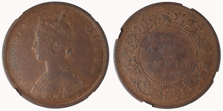India (British) 1862 C Cu ½ Anna, Victoria 