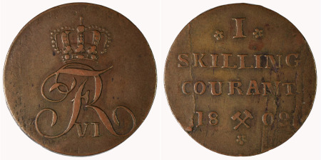 Norway 1809 Cu 1 Skilling, Frederik VI