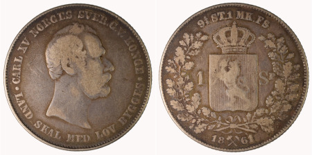 Norway 1861 Ag Speciedaler, Carl XV