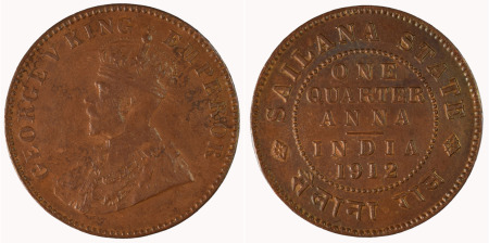 India Sailana State 1912 Cu ¼ Anna, George V