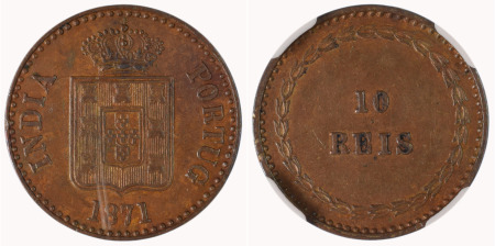 India Portuguese 1871 Cu 10 Reis, GOA. 