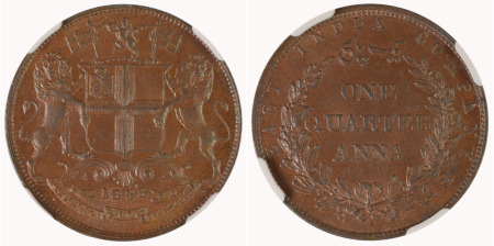 India (British E.I.C.) 1858 Cu ¼ Anna, Single Leaf variety
