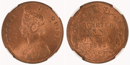 India (British) 1862M Cu ¼ Anna, Victoria 
