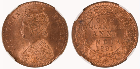 India (British) 1891C Cu ¼ Anna, Victoria 