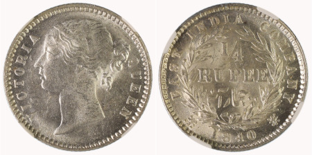 India (British E.I.C.) 1840 (B&C) Ag ¼ Rupee, Plain 4