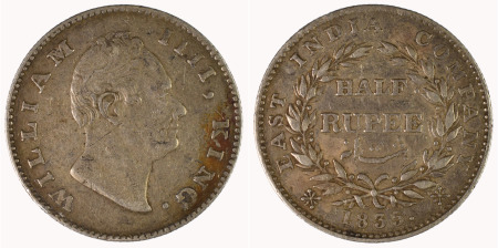 India (British E.I.C.) 1835C Ag ½ Rupee, William IIII