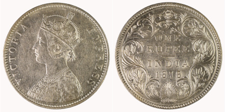 India (British) 1878B Ag Rupee, with Dot