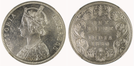 India (British) 1890B Ag Rupee, Victoria 