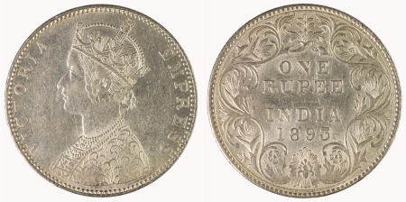 India (British) 1893B Ag Rupee, Victoria 