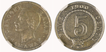 Sarawak 1900H Ag 5 Cents, Rajah C. Brooke 