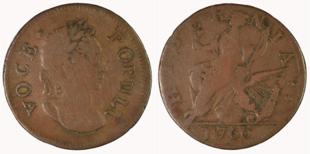 USA 1760 Colonial, Hibernia Voce Populi Cu ½ Penny