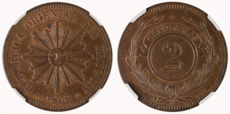 Uruguay 1869A Cu 2 Centesimos 
