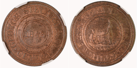 Ceylon 1843 (1841) (Cu) 19 Cents, Wekande Mills slavery plantation token