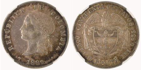 Colombia Bogota 1889 (Ag) 50 Centavos
