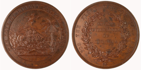 Liberia (USA) 1822-33 Ae Medallion, Prize for Liberian Literature, Ex. Rare 
