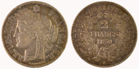 France 1850K Ag 2 Francs, Bordeaux, Rare