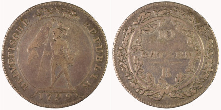 Switzerland, Helvetian Republic 1799B (Ag) 10 Batzen, Rare