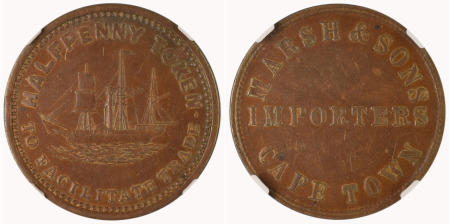 South Africa 1879 ND Cape Town (Cu) ½ Penny Token, Marsh & Sons Importers.