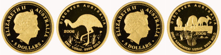 Australia 2008 Au 1/20 Ounce (5 Dollars) Discover Australia series (x2 coins) 