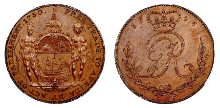 Gold Coast 1796 Bronzed Copper Proof Ackey, George III (PCGS PR 63)