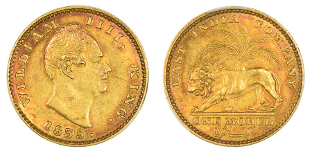 India 1835 (Au) Mohur, William IV "RS" on neck, PCGS AU 55