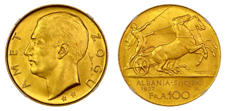Albania 1972 R (Au) 100 Franga Ari; King Amet Zog I, NGC MS 62