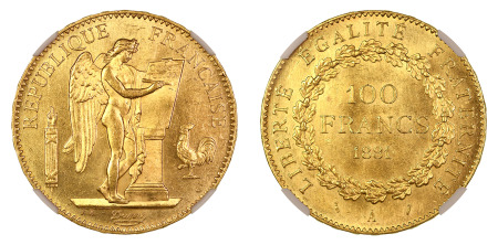 France 1881 A (Au) 100 Francs, NGC MS 64