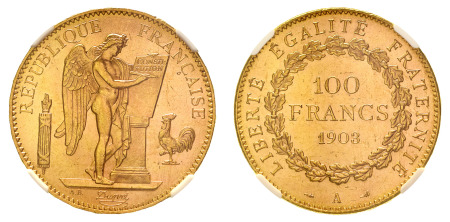 France 1903 A (Au) 100 Francs, NGC MS 64