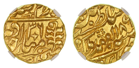 India 1871  / 36 (Au) Jaipur, Mohur, Sawi Mint, NGC MS 65 -  finest grade