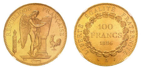 France 1886 A (Au) 100 Francs, NGC MS 63 