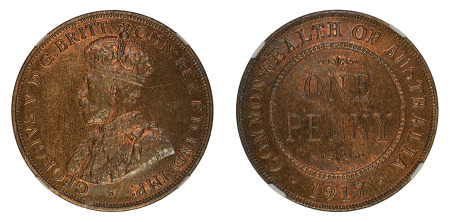 Australia 1917 I (Cu) Penny, NGC MS 65 Brown