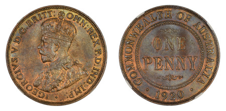 Australia 1920 (M) (Cu) Penny, NGC MS 63 Red Brown