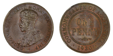 Australia 1920 (M) (Cu) Penny, NGC MS 65 Brown