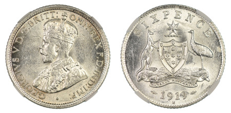 Australia 1919 M (Ag) 6 Pence, NGC MS 63