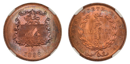 British North Borneo 1886 (Cu) 1/2 Cent, NGC MS 67 Red Brown
