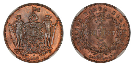 British North Borneo 1882 H (Cu) 1 Cent, NGC MS 65 Red Brown
