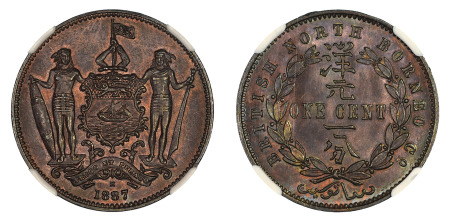 British North Borneo 1887 H (Cu) 1 Cent, NGC MS 65 Brown