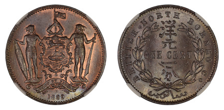 British North Borneo 1889 H (Cu) 1 Cent, NGC MS 65 Brown