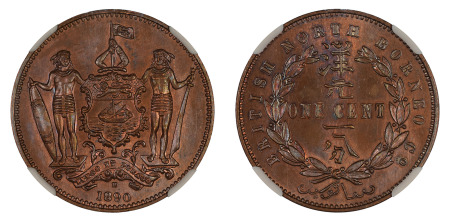 British North Borneo 1890 H (Cu) 1 Cent, NGC MS 65 Brown