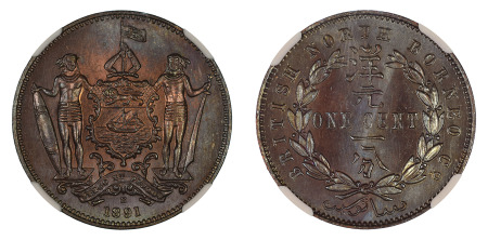 British North Borneo 1891 H (Cu) 1 Cent, NGC MS 65 Brown