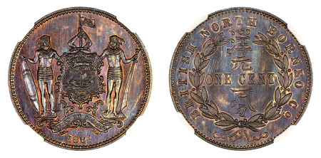 British North Borneo 1884 H (Cu) 1 Cent, NGC Specimen 65 Brown
