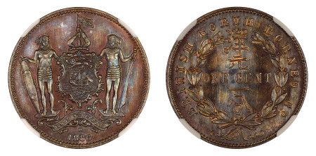 British North Borneo 1886 H (Cu) 1 Cent, NGC Specimen 65 Brown