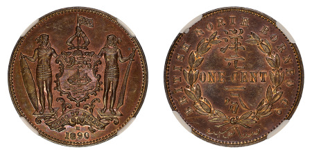 British North Borneo 1890 H (Cu) 1 Cent, NGC Specimen 65 Brown